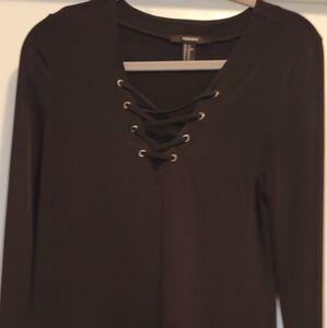 Forever 21 Black Lace-Up Long Sleeve Dress Size XL